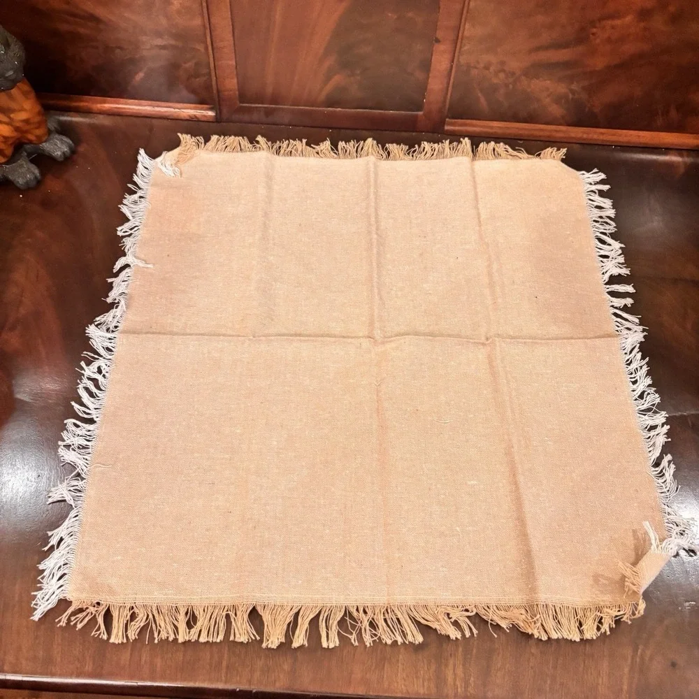 Set of 4 Quality Living Fringed Cloth Napkins Beige Tan Cotton Blend 18x18
